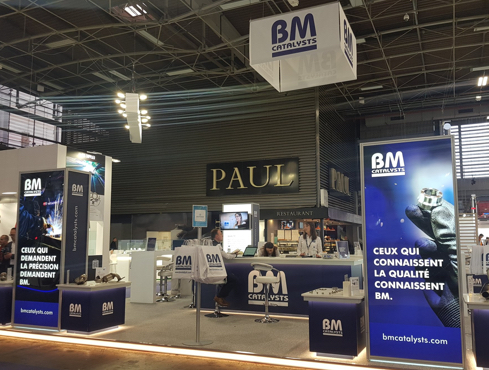 BM Catalysts graphic stands at Equip Auto 2019