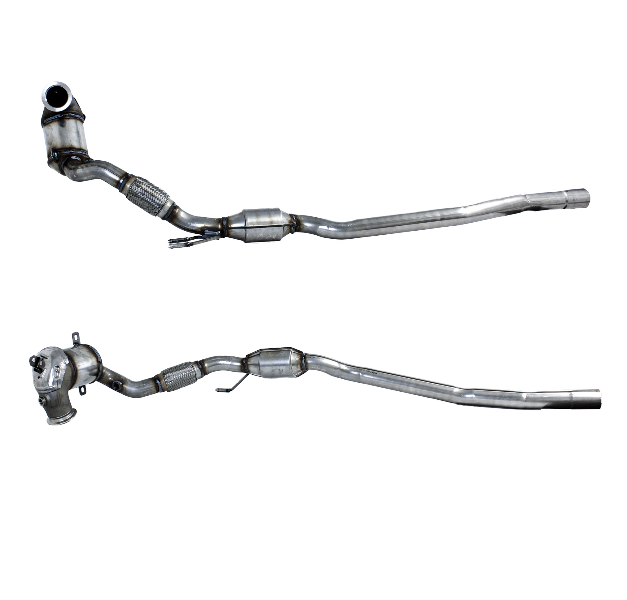 A catalytic converter has been placed on a white background in different positions.